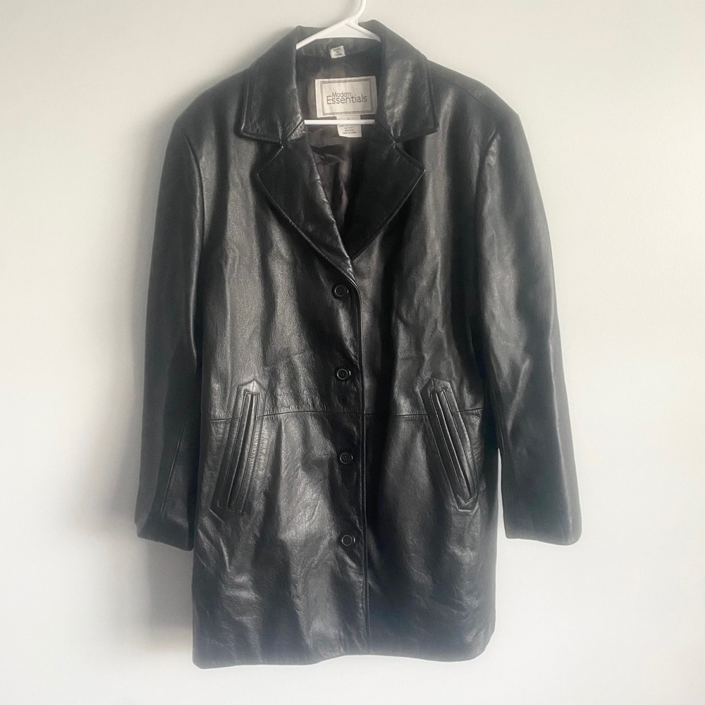 Modern Essentials WomensBlack 100% Leather Mid Length Jacket Size Large
